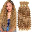 #27 Blonde Braiding Human Hair for Boho Braiding Human hair 3 Bundles 12 12 12 Inch Honey Blonde Water Wave Boho Hair for Bulk Braiding Knotless Bohemian Hair Extensions150g