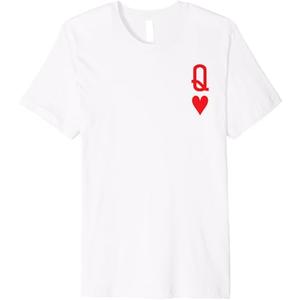 Queen of Hearts King of Hearts Couple Valentine Day Matching Premium T-Shirt (White, Medium)
