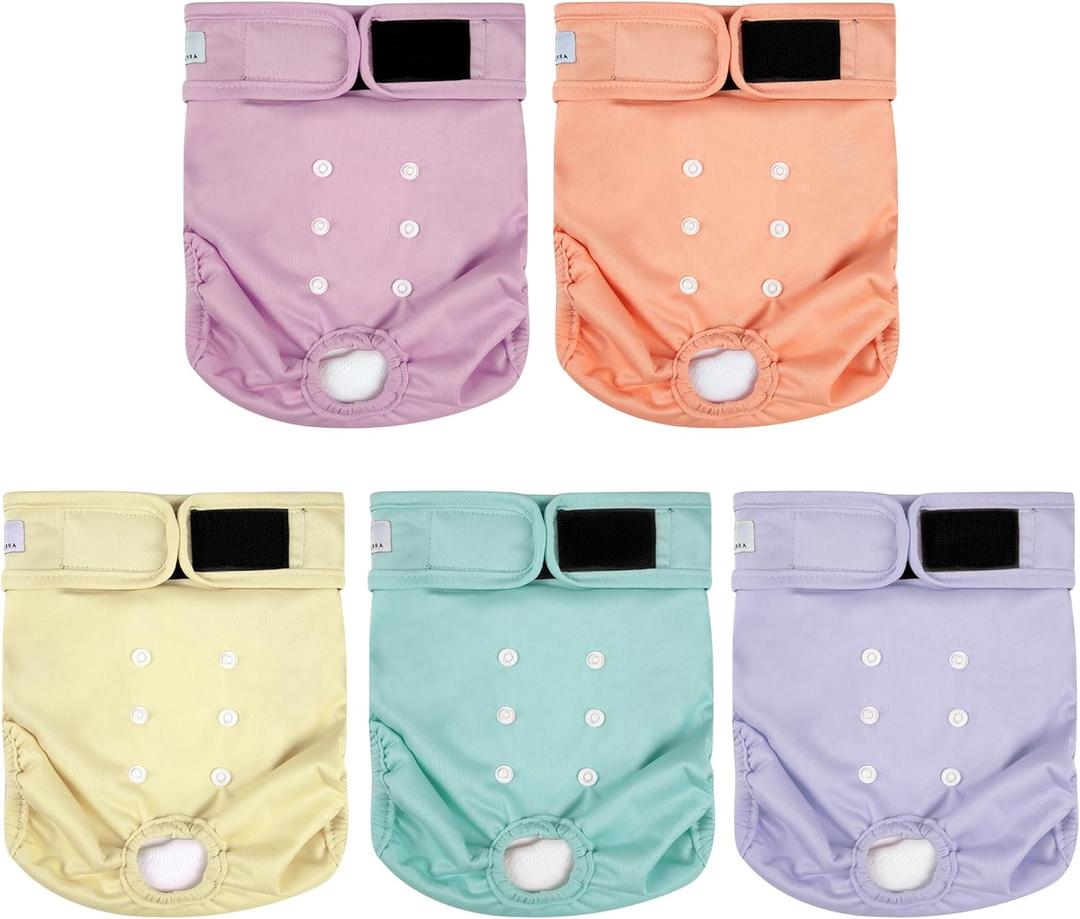5 Pack Washable Female Dog Diapers,Reusable Diaper for Doggie,Highly Absorbent Dog Diaper,Adjustable Leakproof Puppy Diapers Skirt for Heat,Incontinence,Period Doggy Nappies L