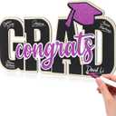 Qunclay Class of 2026 Wood Signs Graduation Party Decorations 2026 Congrats Grad Sign Wooden Signature Board with Pen Graduation Photo Booth Prop for High School College Grad Party Supplies(Purple)