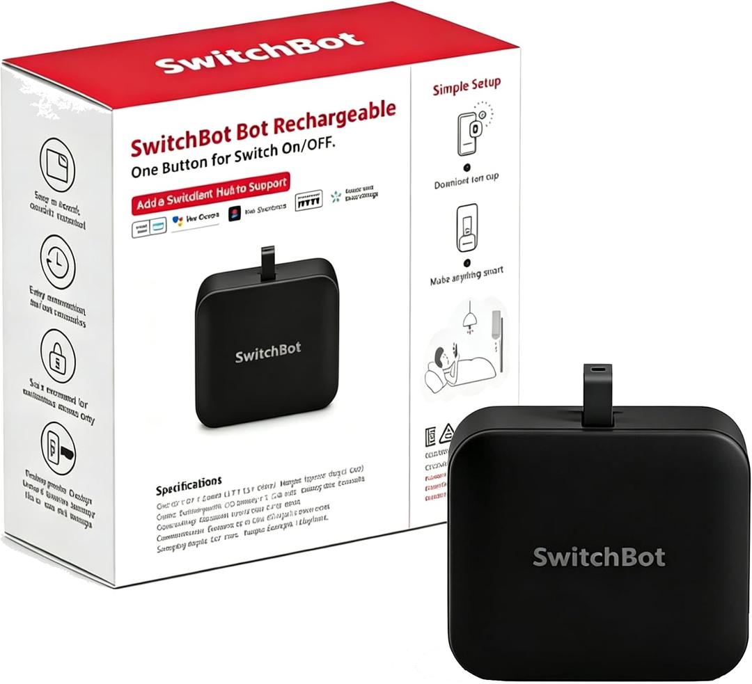 SwitchBot Rechargeable Smart Switch Button Pusher (Bluetooth) Fingerbot for Rocker/One-Way Buttons, App Timer Control, No Wiring, Optional Hub for Voice/Remote, Black
