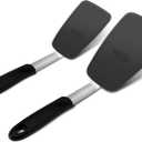 Unicook 2 Pack Flexible Silicone Spatula, Turner, 600F Heat Resistant, Ideal for Flipping Eggs, Burgers, Crepes and More, Black