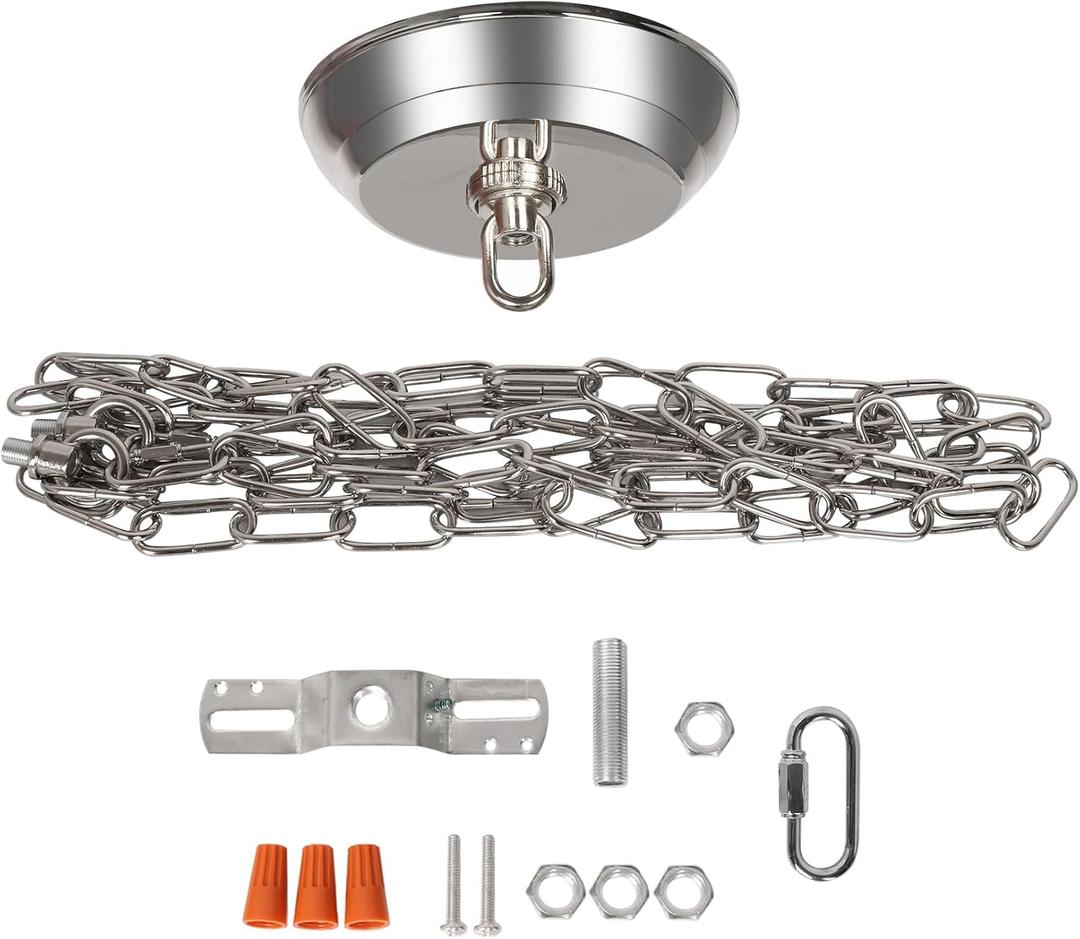 10 Feet Heavy Duty Silver Chain with 5" Light Canopy Kit for Chandelier, Swag Light Kit Light Fixture Mounting Bracket for Hanging Light,L0020