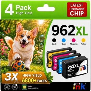 Starink Replacement for HP 962XL Ink Cartridges Combo Pack High Yield 4-Pack HP962XL Compatible with HP OfficeJet Pro 9010 9015 9018 9020 9025 Printer Ink Replacement for HP 962 Ink Cartridges BK CMY
