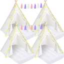 PLULON 4 Pack Teepee Tent for Kids Slumber Party Tents for Girls Sleepover with Inflatable Airbed and Decorations White Play for Birthday Party Christmas Birthday Gift for Kids