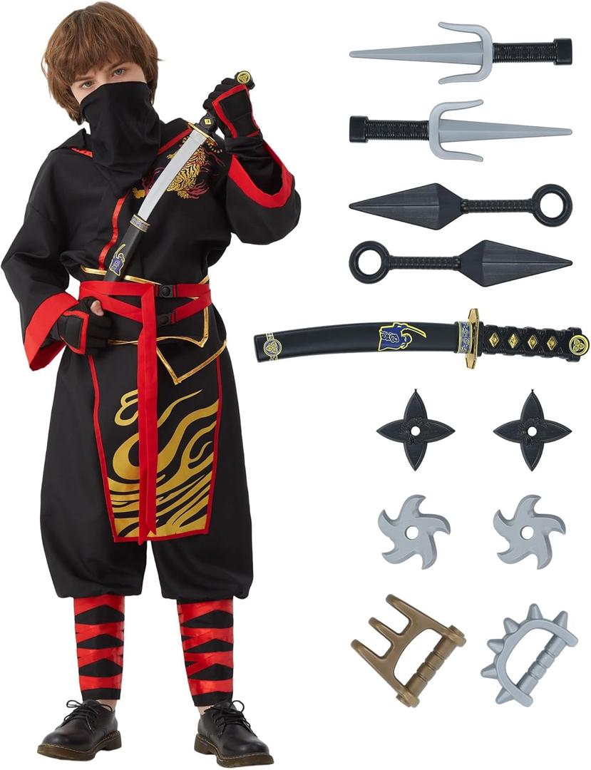 Kids Ninja Costume Halloween Costume Outfit Set for Boys Cosplay with Accessories Ninjas Party Dress Up (Small)