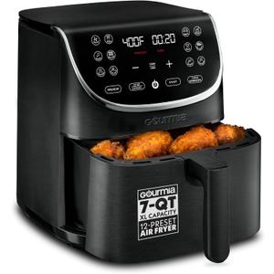 Gourmia Air Fryer - 7 Qt Large Capacity with LED Display, 12 One-Touch Presets, FryForce 360 Technology, Nonstick Dishwasher-Safe Basket & Crisper Tray, Black