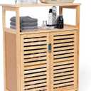 Bamboo Storage Cabinet with Doors, Floor Freestanding Cabinet with Shelves for Bathroom, Kitchen, Living Room