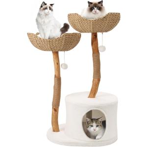 Modern Cat Climbing Tower Solid Wood Cat Tree for Indoor Cat Large Adult Tall Condo Tower with Scratching Post Bed and Stand