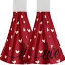 Giwawa Love Hearts Hanging Kitchen Towel Set of 2 Happy Valentine's Day Red Hand Tie Towel with Loop & Hook Romantic Soft Absorbent Dish Tea Bar Towel Washcloth for Bathroom Laundry Room Decor