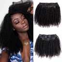 VTAOZI Afro Kinky Curly Clip in Hair Extensions Real Human Hair for Black Women Brazilian Kinky Curly Human Hair Clip in Extensions 7Pcs with 18Clips 120G/Set Natural Black 12 Inch