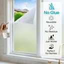 Coavas Window Privacy Film Frosted Glass Static Clings, Decorative Bathroom Door Privacy Film Day and Night, Heat UV Blocking Anti-Glare Frosting Stickers Renter Non-Adhesive, 23.6 x 78.7 Inch, Pure