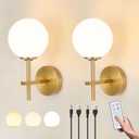 Rechargeable Sconces Set of 2, Elegant Globe Battery Operated Wall Sconce, Chargeable Wall Sconces Battery Operated, White Frosted Glass Rechargeable Wall Sconce for Living Room, Bedroom, Foyer