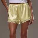 Women Satin Pajama Bottoms Lace Trim Silk Lounge Shorts Low Elastic Waist Panties French Knickers Slip Boxer Shorts (Small)