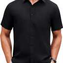 Alimens & Gentle Mens Short Sleeve Dress Shirt Wrinkle Free Solid Casual Button Down Shirts for Summer Business Wedding (X-Large, Black)