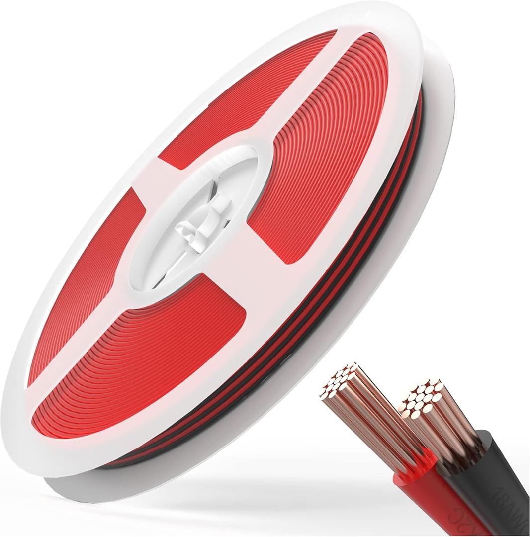 18AWG 2 Wire Electrical Cord JACKYLED 2 Conductor 10M/32.8ft Wire Cord 18 Gauge Flexible Cable for LED Strips Electrical Wire 12V/24V DC Cable, 18/2 Wire Black and Red