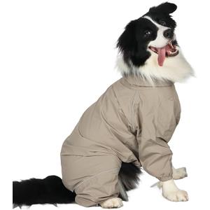 Dog Raincoat for Medium Large Dogs,rain Jacket Coat, Full Leg Coverage Waterproof Rain Suit with Detachable Hood & Tail, Reflective Strips, Snag-Free Top Zipper (Khaki for Girl, Small)