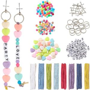 SUNNYCLUE 1 Box 20 Sets Alphabet Keychain Kit Enamel Cross Beads Acrylic Square Letter Heart Alloy Light Gold Silver Crosses Spacer Bead Keyring Kits for Jewelry Making Kits Christmas Adult Gifts