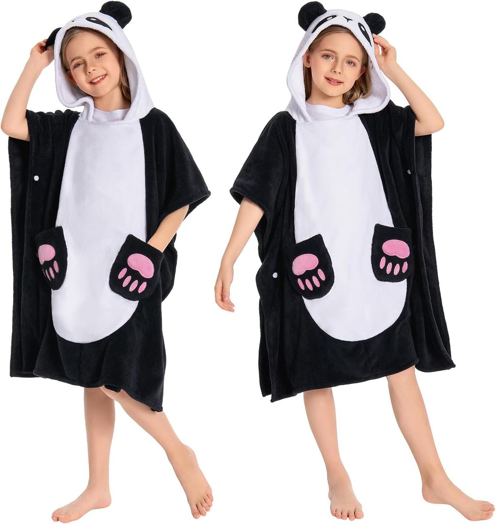 OLAOLA Panda Hooded Kids Beach Towels for 3-12 Years Boys Girls, Soft Absorbent Kids Hooded Bath Towel Wrap, Toddler Pool Swim Towel with Hood