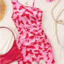 SHENHE Girl's Butterfly Print One Shoulder Dress Sleeveless Ruched Summer Vacation Mini Dresses (Pink) 9Y
