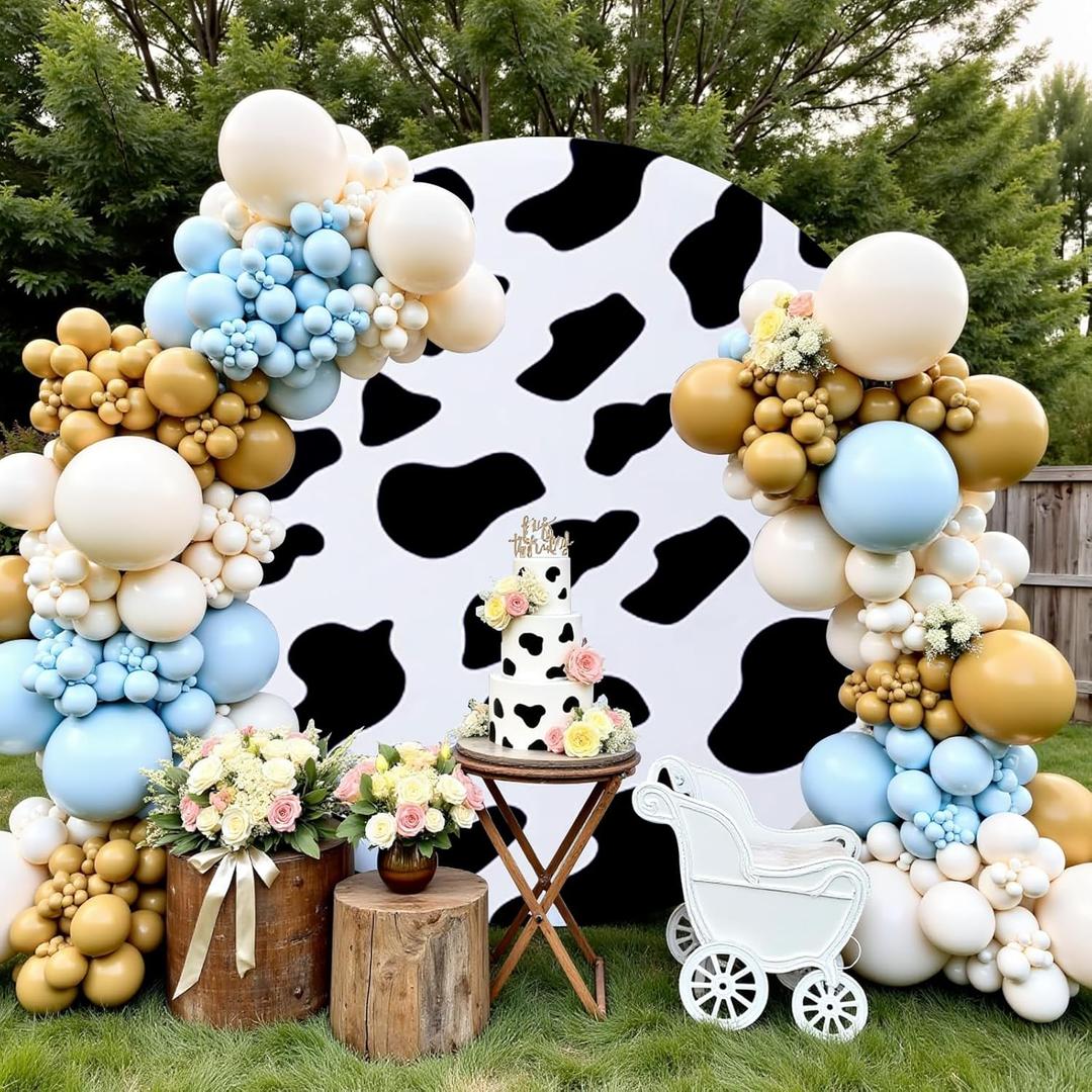 Gallety 7.2 FT Cow Print Round Backdrop Cover for 5 to 7.2FT Circle Backdrop Stand - Adjustable Arch Background Cover for Birthday Wedding Farmhouse Theme Party Cowboy Baby Shower Decorations