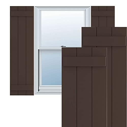Ekena Millwork 16 1/8"W x 42"H True Fit PVC Three Board Joined Board-n-Batten Shutters, Raisin Brown (Per Pair - Hardware Not Included)