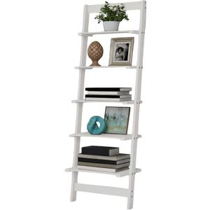 5-Tier Ladder Shelf - 50-Inch Narrow Leaning Bookshelf - Wooden Bookcase for Living Room, Bathroom, Kitchen, Office, or Bedroom Furniture by Lavish Home (White)