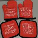 Sratte 6 Pcs Kitchen Decor Accessories Set Farmhouse Towels Pot Holders Oven Mitts Set 2 Dish Towels 2 Potholders 2 Cooking Mittens Oven Glove for Christmas Baking Cooking Supply(Red,Kitchen)