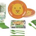 BLUE PANDA - Animal Party Supplies - Serves 24 - Includes Plates, Knives, Spoons, Forks, Cups and Napkins. Perfect Pack for Kids Themed Birhtday - Lion Plates - Kid - Fork Spoon