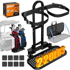 GODCTSUP Foldable Golf Cart Bag Holder for Four Seat Golf Cart, Upgraded Golf Cart Rear Seat Bag Rack with Stainless Steel Buckle for EZGO Club Car Yamaha, Fits Safety Grab Bar Maximum 8'' Wide
