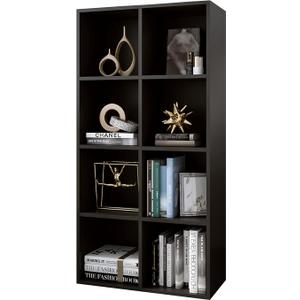 8-Cube Storage Shelf Bookcase - Wooden 4-Tier Floor Standing Open Bookshelf, Modern TV Stand up to 55 Inchs for Home and Office, Black