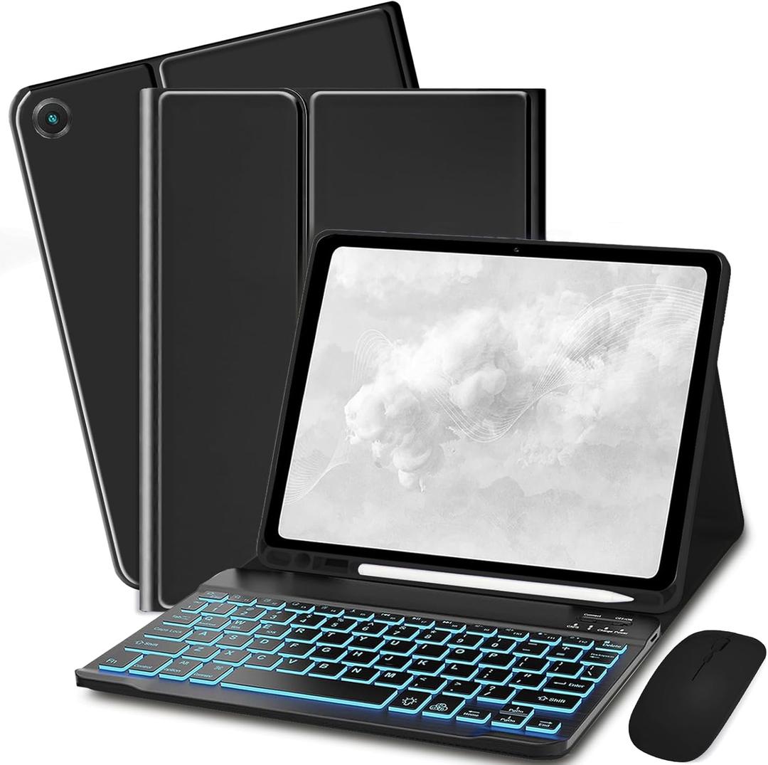 Bxomteng Keyboard Case for Samsung Galaxy Tab A11+ Plus 2025 / A9+ Plus 2023 11 inch  7 Colors Backlit Keyboard Cover and Mouse (Black)