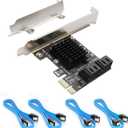 SATA Card PCIE 3.0, 4 Port with 4 Cables, Controller Expansion Card with Low Profile Bracket, Non-Raid, Boot as System Disk, Support 4 SATA 3.0 Devices