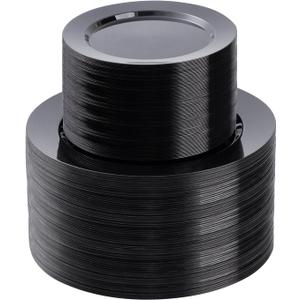 200PCS Black Plastic Plates Set, 100 10.25 inch Dinner Plates and 100 7.5 inch Dessert Plates, Premium Disposable Plates for Party, Wedding