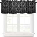 Black Damask Window Curtain Valance, Vintage Gothic Floral Exotic Bohemian Antique Victorian Baroque Valance for Holiday Cottage Kitchen Bedroom Living Room 54x18inch