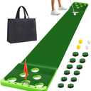 Golf Putting Game Set with Front Border for Indoor & Outdoor,Golf Putting Green Mat Include 4 Balls,1 Portable Bag,2 Flags&Cups,Practice Training Aid for Backyard,Party,Office