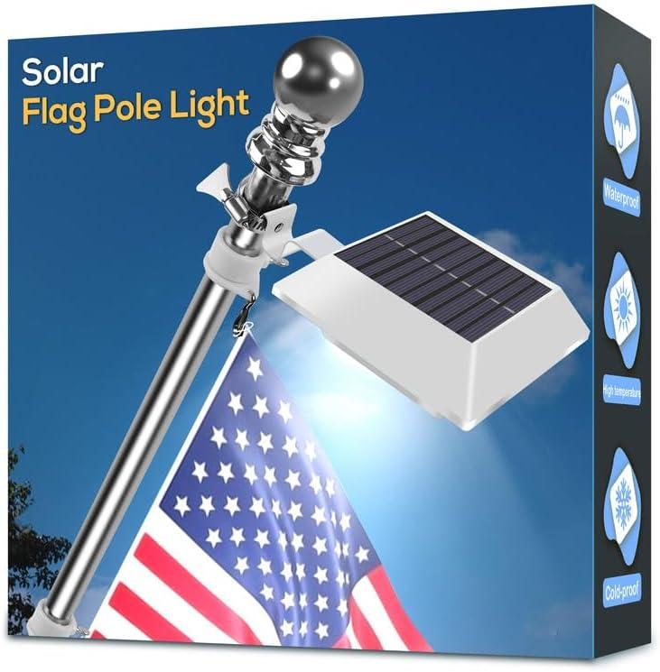 Solar Flag Pole Light, Bright White 6000k Flagpole Light Upgrade Solar Powered for 5ft 6ft Flag Pole,Waterproof Outdoor Dusk to Dawn Led Solar Lights,Outside House Garden Yard American Flags Decor