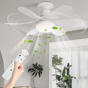 Huaerle Socket Fan Light with Remote Portable Ceiling Fans with Lights 3 Speeds 3 Colors Led Fan Lights for Bedroom Living Room (White)