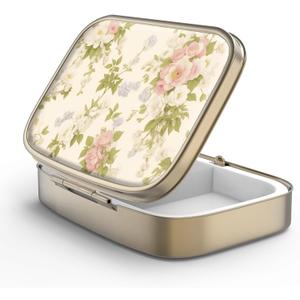 Pill Case Pill Box with Mirror Retro 2 Compartment Small Pill Case for Purse or Pocket Bronze Rectangular Pill Box or Vitamins, Fish Oil, Supplements, Pill Containe Travel GiftsVintage Floral (1 piece)