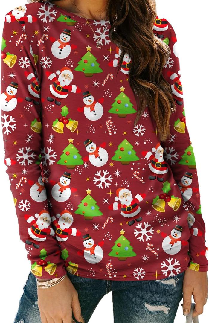 AUTOMET Womens Basic Long Sleeve Crewneck, Plus Size Winter & Spring Top, Casual Fall Tee for Teacher & Everyday Outfits (Red, M)