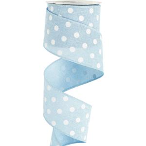 HUIHUANG Blue Polka Dot Wired Ribbon, 2.5 inch X 10 Yards - Burlap Edge Wreath Ribbon with Wire for Crafts, Wreath Supplies, Gift Wrapping, Basket Bows, Decor