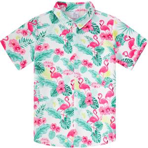 westwolf Boys Hawaiian Shirts 3-14T Button Down Aloha Luau Shirt Kids | 95% polyester 5% spandex, lightweight breathable feel, short sleeves, button front, 3D tropical prints, machine washable
