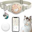 Cat Tracker Collar - Waterproof Airtag Cat Collar with Finder Tag (iOS ONLY), Compatible with Apple Find My, Breakaway Tractive Design with Reflective Pattern & Bell, Khaki(Not for Android Devices)