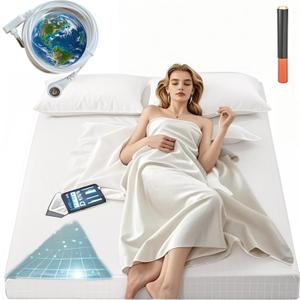 Grounding Sheets Queen Size, 20% Pure Silver Fiber + 80% Organic Cotton, Grounded Sheet Earth Connected Bedding Fitted Earth Sheets