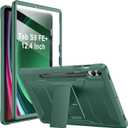 Soke Case for Samsung Galaxy Tab S9 Plus/S9 FE+ 2023, with Built-in Screen Protector & Kickstand, Rugged Full Body Protective Cover for Galaxy Tablet 12.4 Inch,Midnight Green