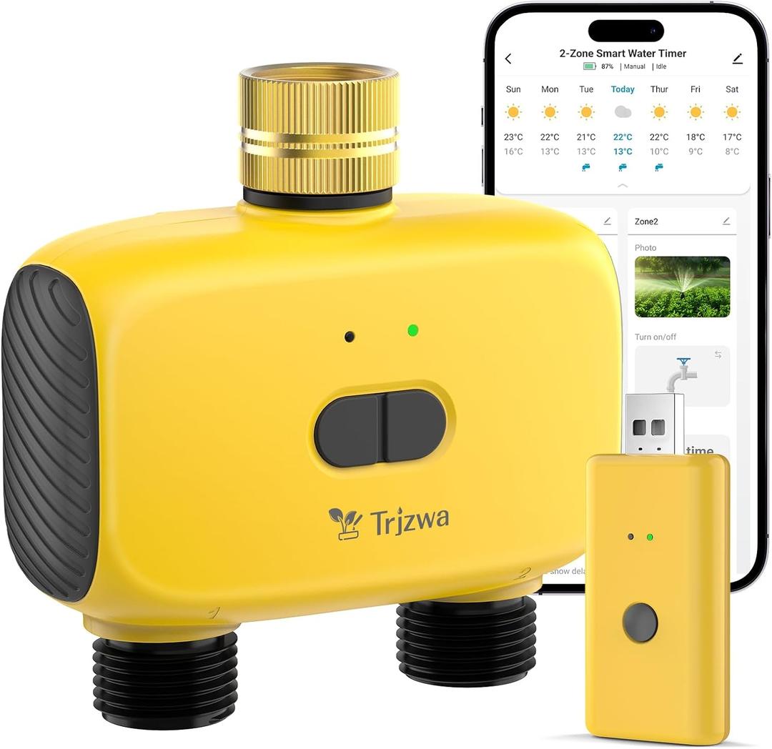 Sprinkler Timer WiFi Water Timer for Garden Hose with Brass Inlet,2-Zone Water Hose Timers Outdoor with Rain Delay Automatic Irrigation System Controller for Garden, Yards and Lawns