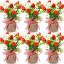 Zeyune 6 Pack Small Strawberry Tables Centerpieces Decoration, Summer Fake Artificial Potted Plastic Flower Plants Rustic Faux Plant in Burlap Vase for Summer Party Home Office Kitchen Indoor Outdoor