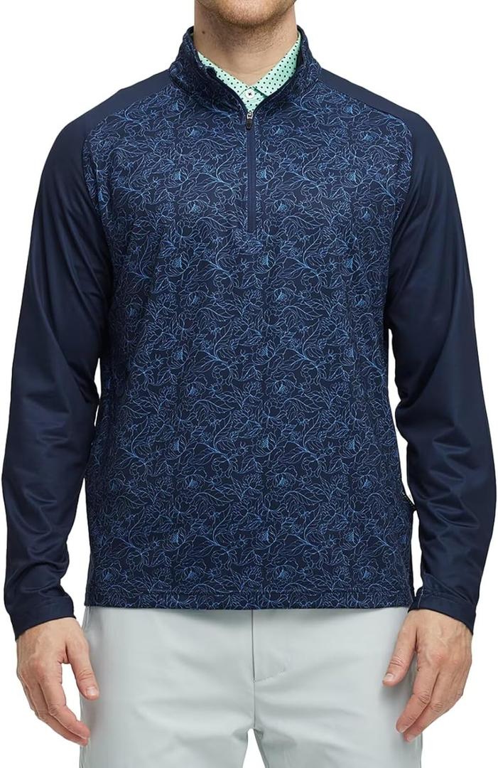 M MAELREG Quarter Zip Pullover Men Moisture Wicking Lightweight Sports Print Mock Neck Golf 1/4 Zip Pullover Mens Sweatshirt (Blue, M)