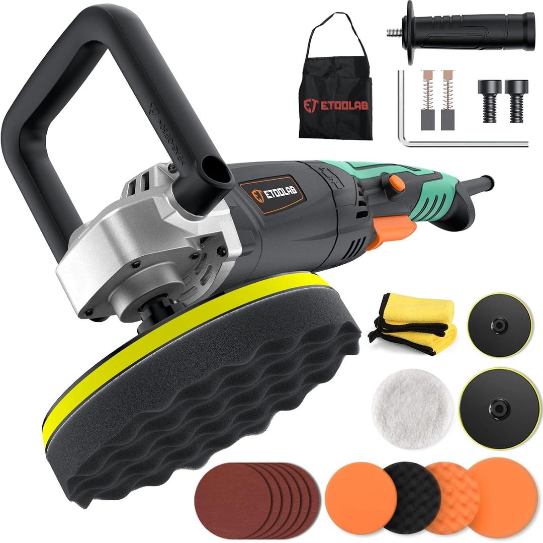 24pcs Professional Buffer Polishers,[3D Cooling Tech] 1200W Rotary Car Buffer Polisher Waxer, ETOOLAB 6 Variable Speed Polisher Detachable Handle,Polisher for Car Detailing with 6-7Polishing Plate