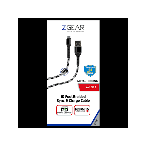 Z GEAR 10 Foot Braided Synk & Chardge Cable. Metal Housing For Lightning to USB C